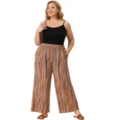 Agnes Orinda Women's Plus Size Boho Palazzo Lounge Wide Leg Pants With Elastic Waist And Stripe -Agnes Sales Store GUEST aa3ce841 6bf0 4e26 a6ba f7eac3f626eb