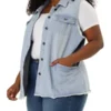 Agnes Orinda Women's Plus Size Denim Button Down Raw Hem Denim Vests