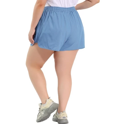 Agnes Orinda Women's Plus Size Denim Short Drawstring Elastic Waist Slant Pockets Shorts Light 4 Agnes Orinda Women's Plus Size Denim Short Drawstring Elastic Waist Slant Pockets Shorts Light - Image 4