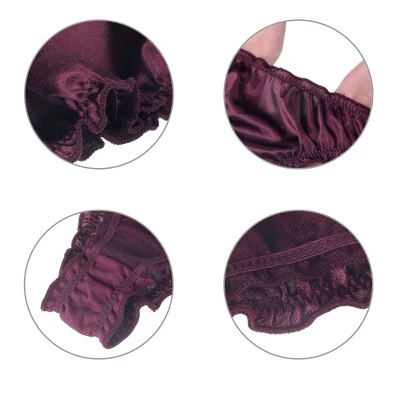 Agnes Orinda Women Plus Mid-Rise Frill Trim Elastic Waist Satin Bikini Dark Red Thong Small 3 Agnes Orinda Women Plus Mid-Rise Frill Trim Elastic Waist Satin Bikini Dark Red Thong Small - Image 3