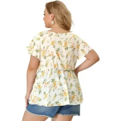 Agnes Orinda Women's Plus Size Floral Blouse Flare Sleeve Sweetheart Neck Elastic Waist Peplum Top -Agnes Sales Store GUEST ab9a1202 013b 4436 8c23 1b4527fb0c05