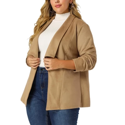 Agnes Orinda Women's Plus Size Jacket Drop Shoulder Moto Stretch Long Sleeves Drape Suede Cardigans 6 Agnes Orinda Women's Plus Size Jacket Drop Shoulder Moto Stretch Long Sleeves Drape Suede Cardigans - Image 6