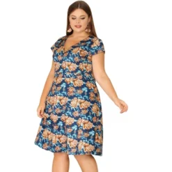 Agnes Orinda Women's Plus Size Deep V Neck Above Knee Cap Sleeve Floral Dress -Agnes Sales Store GUEST abeafe1f 554d 480b a7b6 87afbbf87bf2
