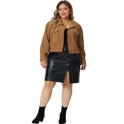 Agnes Orinda Women's Plus Size Lightweight Cropped Button Down Corduroy Shacket Jackets 2 Agnes Orinda Women's Plus Size Lightweight Cropped Button Down Corduroy Shacket Jackets - Image 2