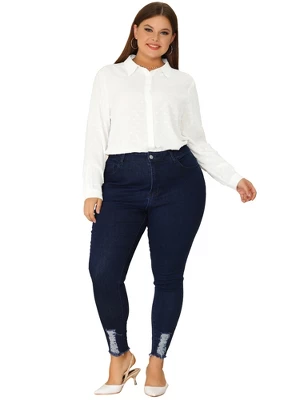 Agnes Orinda Women Plus Size Swiss Dots Button Down Collar Long Sleeve Blouses 2 Agnes Orinda Women Plus Size Swiss Dots Button Down Collar Long Sleeve Blouses - Image 2