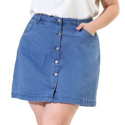 Agnes Orinda Women's Plus Size Denim Button Side Pocket Casual Jean A-Line Mini Skirt 8 Agnes Orinda Women's Plus Size Denim Button Side Pocket Casual Jean A-Line Mini Skirt - Image 8