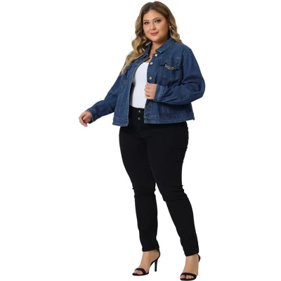 Agnes Orinda Women's Plus Size Button Up Long Sleeve Croped Denim Jean Jackets 2 Agnes Orinda Women's Plus Size Button Up Long Sleeve Croped Denim Jean Jackets - Image 2
