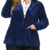 Agnes Orinda Women's Plus Size Winter Velvet Blazer Button Lapel Work Jacket