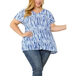 Agnes Orinda Women's Plus Size Cute Short Sleeve Casual Stripe Tops
