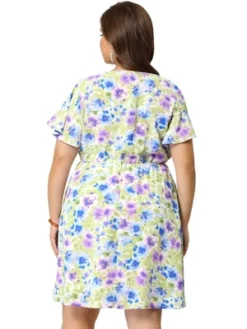 Agnes Orinda Women's Plus Dresses Floral Drawstring Waist V Neck Dress -Agnes Sales Store GUEST add6218f 6f60 4517 80bf 2380de591660