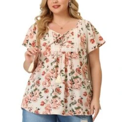 Agnes Orinda Women's Plus Size Chiffon Blouses Tie Neck Tassel Lace Insert Flare Short Sleeve Floral Tops 12 Agnes Orinda Women's Plus Size Chiffon Blouses Tie Neck Tassel Lace Insert Flare Short Sleeve Floral Tops -Agnes Sales Store GUEST ae86685f 1967 407d a040 a818213bf4a7