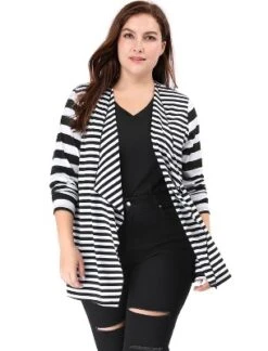 Agnes Orinda Women Plus Size Open Front Lightweight Striped Cardigan -Agnes Sales Store GUEST aea25c3c 4241 4499 88fd bfb609df0c86