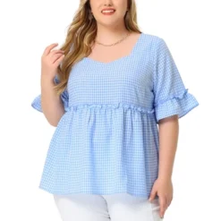 Agnes Orinda Women's Plus Size Plaid Peplum Sweetheart Neck Ruffle Sleeve Babydoll Blouse -Agnes Sales Store GUEST aeabd365 6439 44cc aab7 6d3fd58bf8b9