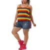 Agnes Orinda Women's Plus Size Stripe Strap Sleeveless Stretch Colorful Camisole