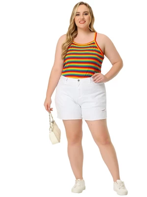 Agnes Orinda Women's Plus Size Stripe Sleeveless Stretch Camisole 2 Agnes Orinda Women's Plus Size Stripe Sleeveless Stretch Camisole - Image 2