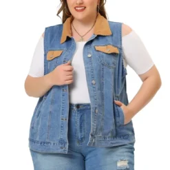 Agnes Orinda Women's Plus Corduroy Jean Contrast Color Denim Jackets Vests -Agnes Sales Store GUEST af6973a5 16ed 4a20 b31d 56ea82659641
