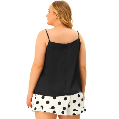 Agnes Orinda Women's Plus Size Polka Dots Sleep Short Satin Lace Trim Camisole Pajamas Set 3 Agnes Orinda Women's Plus Size Polka Dots Sleep Short Satin Lace Trim Camisole Pajamas Set - Image 3