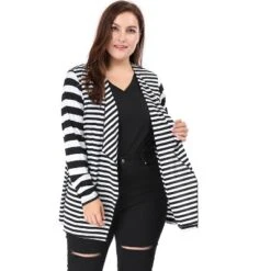 Agnes Orinda Women Plus Size Open Front Lightweight Striped Cardigan -Agnes Sales Store GUEST afc474b4 f4d3 4f7a 9e56 4f341d6ad449