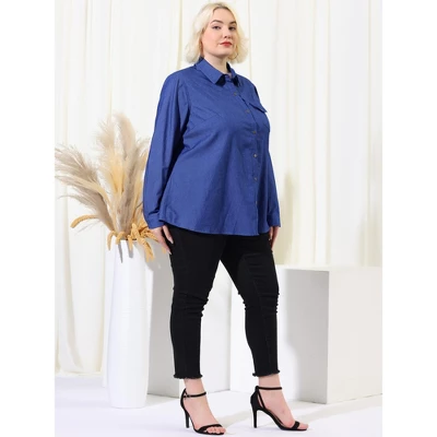Agnes Orinda Women's Plus Size Business Casual Trendy Button Down Long Sleeve Fall Denim Shirts 2 Agnes Orinda Women's Plus Size Business Casual Trendy Button Down Long Sleeve Fall Denim Shirts - Image 2
