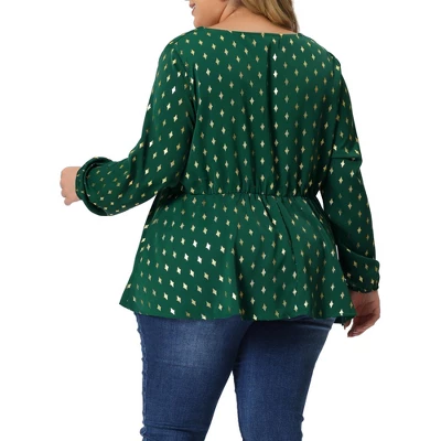 Agnes Orinda Women's Plus Size Gorgeous Gold Geometric Print Elastic Waist Blouse 3 Agnes Orinda Women's Plus Size Gorgeous Gold Geometric Print Elastic Waist Blouse - Image 3
