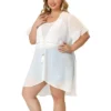 Agnes Orinda Women's Plus Size Hollow Out Ruffle Short Sleeve Midi Spring Cardigans