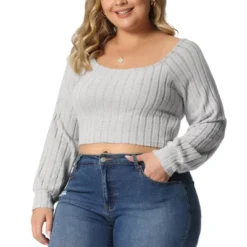Agnes Orinda Women's Plus Size Ribbed Knit Soft Warm Outfits Long Sleeve Crop Tops -Agnes Sales Store GUEST b1b944ca a776 46a0 8b98 9b68c2746ad2