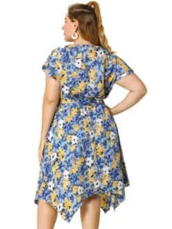 Agnes Orinda Women's Plus Size Floral Belted Ruffled Asymmetrical Hem Midi Dress -Agnes Sales Store GUEST b1c55311 a62d 4503 a777 f0749328b1f4