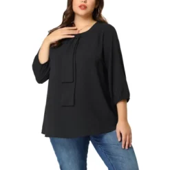 Agnes Orinda Women's Plus Size Chiffon 3/4 Sleeve Tie Front Work Elegant Blouse -Agnes Sales Store GUEST b1fe3339 85ff 4bef 906d be0104df771a