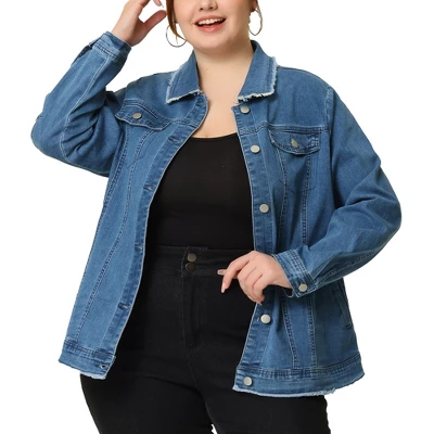 Agnes Orinda Women's Plus Size Denim Chest Pocket Frayed Washed Crop Jean Jackets 10 Agnes Orinda Women's Plus Size Denim Chest Pocket Frayed Washed Crop Jean Jackets - Image 10