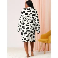 Agnes Orinda Women's Plus Size Flannel Cow Print Self Tie Waist Mid-Length Robe -Agnes Sales Store GUEST b28cc1d2 e9e9 41af 8a31 713550b8307a