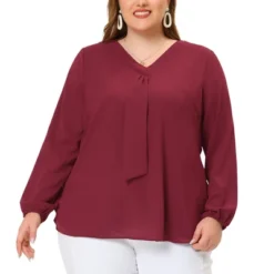 Agnes Orinda Women's Plus Size Office Fashion Long Sleeves Ribbon Front Chiffon Top -Agnes Sales Store GUEST b29e4234 b892 4c53 946b 0d308b585a3a