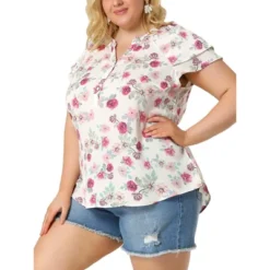 Agnes Orinda Women's Plus Size Floral Ruffle Trim V Neck Layered Sleeve Blouse -Agnes Sales Store GUEST b349feb6 e1fe 46b6 b460 b672536f3227