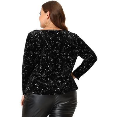 Agnes Orinda Women's Plus Size Top Sweetheart Neck Long Sleeve Stars Velvet Blouses 3 Agnes Orinda Women's Plus Size Top Sweetheart Neck Long Sleeve Stars Velvet Blouses - Image 3