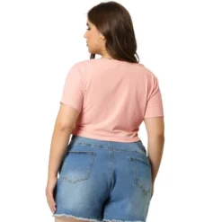 Agnes Orinda Women's Plus Size Knit Ribbed Tie Front Casual Trendy Crop Blouse -Agnes Sales Store GUEST b41e36de 3087 4741 b9ed 9c385a48e129