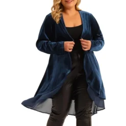 Agnes Orinda Women's Plus Size Velvet Long Sleeve Irregular Draped Mesh Hem Open Front Cardigan -Agnes Sales Store GUEST b4cc31e4 d7cc 4a71 a144 7dff27e8ca31