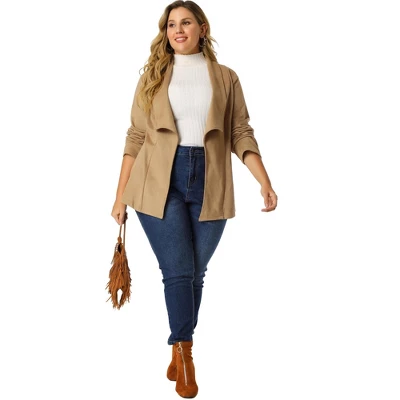 Agnes Orinda Women's Plus Size Jacket Drop Shoulder Moto Stretch Long Sleeves Drape Suede Cardigans 2 Agnes Orinda Women's Plus Size Jacket Drop Shoulder Moto Stretch Long Sleeves Drape Suede Cardigans - Image 2