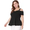 Agnes Orinda Women's Plus Size High Waist Sweetheart Cold Shoulder Peplum Blouse