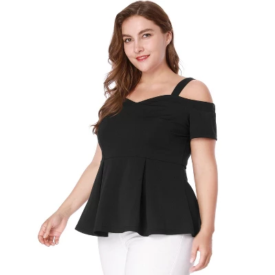 Agnes Orinda Women's Plus Size High Waist Sweetheart Cold Shoulder Peplum Blouse 1 Agnes Orinda Women's Plus Size High Waist Sweetheart Cold Shoulder Peplum Blouse
