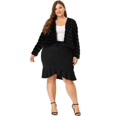 Agnes Orinda Women's Plus Size Fluffy Jacket Open Front Cropped Faux Fur Winter Jackets 2 Agnes Orinda Women's Plus Size Fluffy Jacket Open Front Cropped Faux Fur Winter Jackets - Image 2