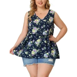 Agnes Orinda Women's Plus Size V Neck Sleeveless Flare Floral Peplum Tank Tops -Agnes Sales Store GUEST b5c708f1 1de1 4f37 b7f9 e6593a301003