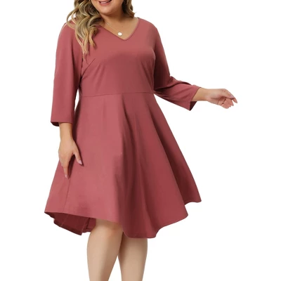 Agnes Orinda Women's Plus Size V Neck 3/4 Sleeve Casual Swing Loose A-Line Dresses 1 Agnes Orinda Women's Plus Size V Neck 3/4 Sleeve Casual Swing Loose A-Line Dresses