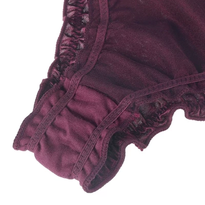 Agnes Orinda Women Plus Mid-Rise Frill Trim Elastic Waist Satin Bikini Dark Red Thong 1X 2 Agnes Orinda Women Plus Mid-Rise Frill Trim Elastic Waist Satin Bikini Dark Red Thong 1X - Image 2