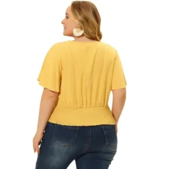 Agnes Orinda Women's Plus Size Smocked Waist V Neck Button Up Short Sleeve Shirred Blouse -Agnes Sales Store GUEST b6ef1099 d217 4120 9a37 308c4f800e0f