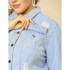 Agnes Orinda Women's Plus Size Washed Ripped Distressed Cropped Frayed Denim Jacket -Agnes Sales Store GUEST b6f35c6c a3e6 4542 8de4 aec7464184fa