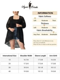 Agnes Orinda Women's Plus Size Lace Sheer High Low 3/4 Sleeve Open Front Cardigan -Agnes Sales Store GUEST b725550a e568 4f72 b77c 08fe081d390a