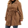Agnes Orinda Women's Plus Size Faux Suede Notched Lapel Double Breasted Belt Trench Coat Jacket