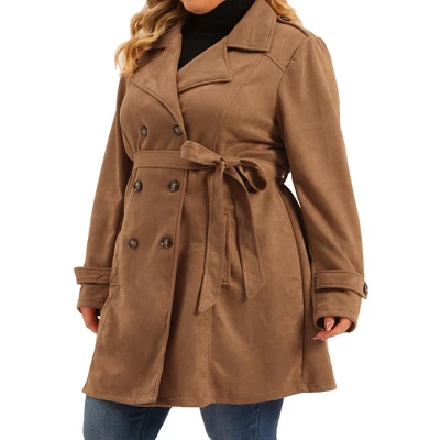 Agnes Orinda Women's Plus Size Faux Suede Notched Lapel Double Breasted Belt Trench Coat Jacket 1 Agnes Orinda Women's Plus Size Faux Suede Notched Lapel Double Breasted Belt Trench Coat Jacket