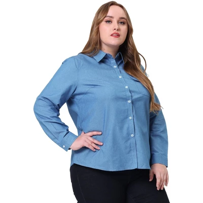 Agnes Orinda Women's Plus Size Denim Long Sleeve Chest Pocket Work Shirt 10 Agnes Orinda Women's Plus Size Denim Long Sleeve Chest Pocket Work Shirt - Image 10