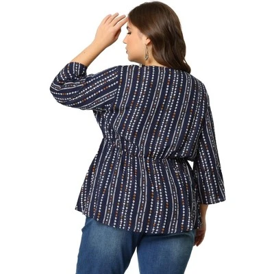 Agnes Orinda Women's Plus Size Peplum Fall V Neck Boho Striped Babydoll Blouses 4 Agnes Orinda Women's Plus Size Peplum Fall V Neck Boho Striped Babydoll Blouses - Image 4