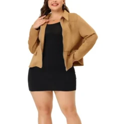 Agnes Orinda Women's Plus Size Suede Turn-Down Collar Flap Pockets Zip Up Faux Suede Biker Motor Jacket -Agnes Sales Store GUEST b80503f5 998a 4c43 bd42 643f42bd32a4